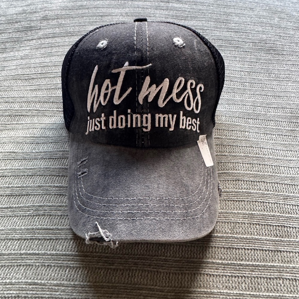 Hot Mess Just Doing My Best Strapback Trucker Ponytail Hat - Gray